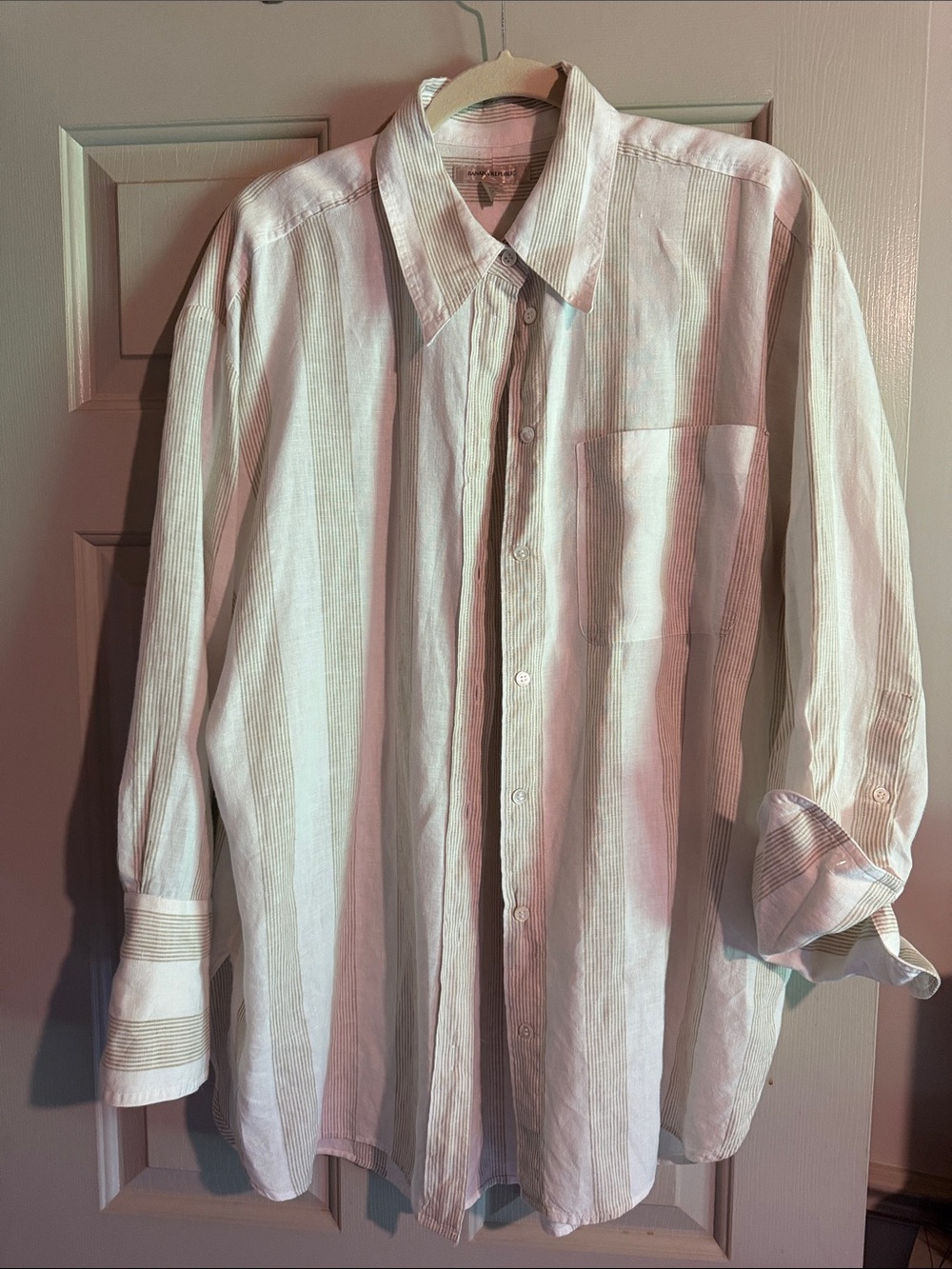 Banana Republic Cream and Tan Striped Button-Up Shirt